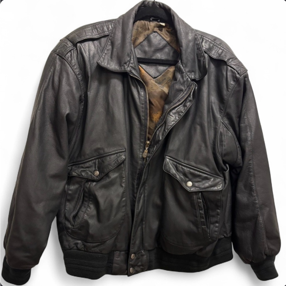 Vintage Roundtree & Yorke Black Leather Bomber Jacket
